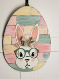 WHOLESALE Bunny w/glasses Egg Door Hanger - BLANK (4 Sets)