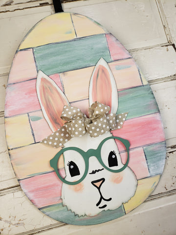 Bunny with glasses Egg Door Hanger - BLANK